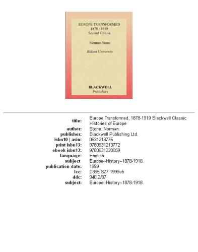 Europe Transformed: 1878-1919 (Blackwell Classic Histories of Europe)
