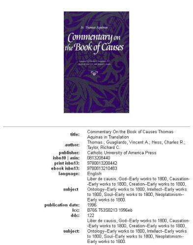 Commentary on the Book of Causes (Thomas Aquinas in Translation)