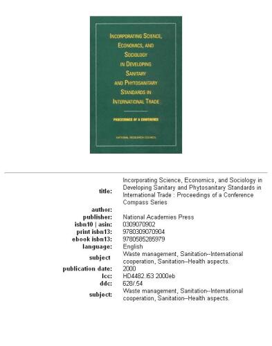 Incorporating Science, Economics, and Sociology in Developing Sanitary and Phytosanitary Standards in International Trade