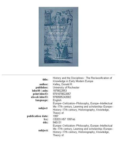 History and the Disciplines: The Reclassification of Knowledge in Early Modern Europe