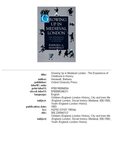 Growing Up in Medieval London: The Experience of Childhood in History