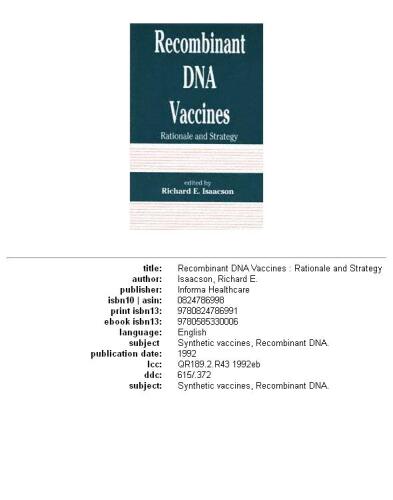 Recombinant Dna Vaccines
