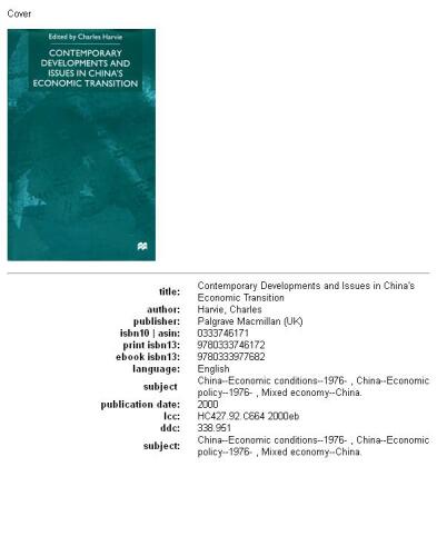 Contemporary Developments and Issues in China's Economic Transition