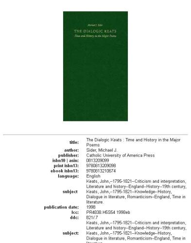The Dialogic Keats: Time and History in the Major Poems