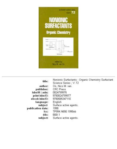 Nonionic Surfactants: Organic Chemistry (Surfactant Science)