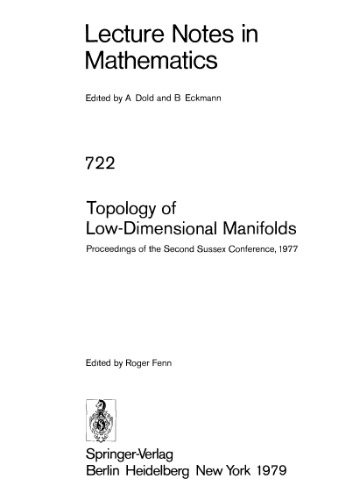 Topology of Low-Dimensional Manifolds: Proceedings of the Second Sussex Conference, 1977