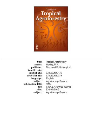 Tropical Agroforestry (Tropical Agriculture)