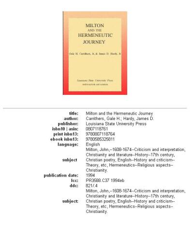 Milton and the Hermeneutic Journey