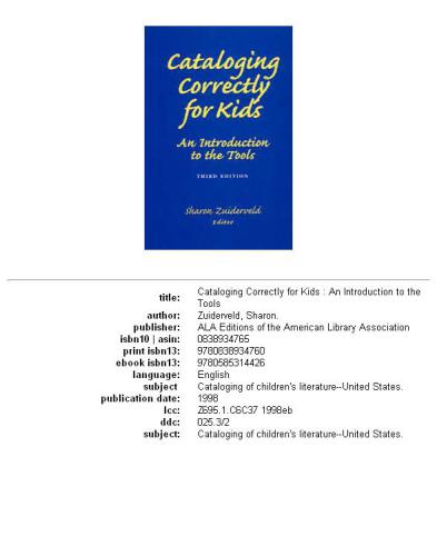 Cataloging Correctly for Kids: An Introduction to the Tools 3rd edition