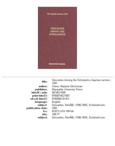 Descartes Among the Scholastics (Aquinas Lecture)