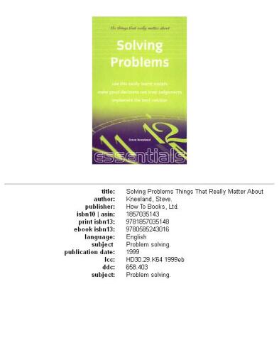 Solving Problems, The Things that Really Matter about (Essentials)