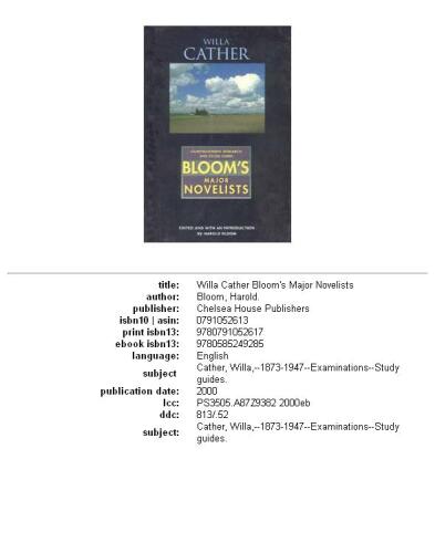 Willa Cather (Bloom's Major Novelist)