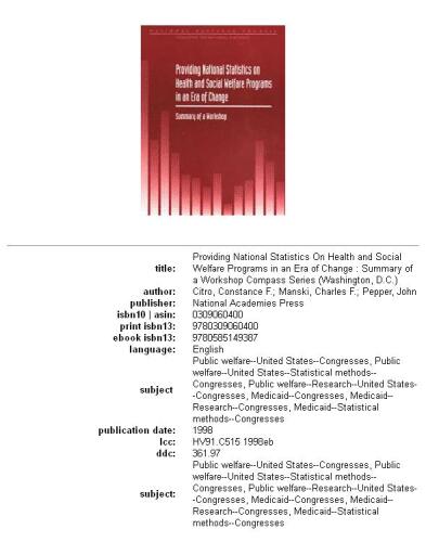 Providing National Statistics on Health and Social Welfare Programs in an Era of Change: Summary of a Workshop (Compass Series)