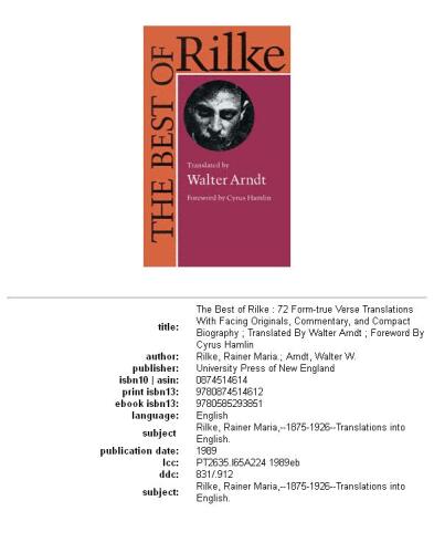 The Best of Rilke: 72 Form-True Verse Translations with Facing Originals, Commentary, and Compact Biography