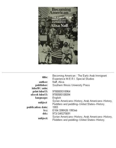 Becoming American: The Early Arab Immigrant Experience (M.E.R.I. Special Studies)