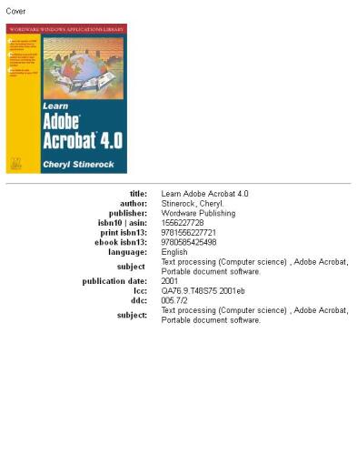 Learn Adobe Acrobat 4.0 (Wordware Windows Applications Library)