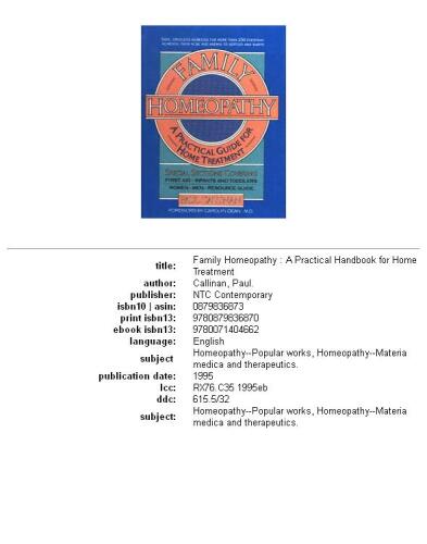 Family Homeopathy: A Practical Handbook for Home Treatment