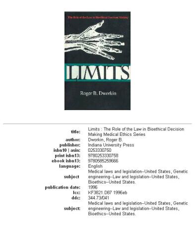 Limits: The Role of the Law in Bioethical Decision Making (Medical Ethics Series)