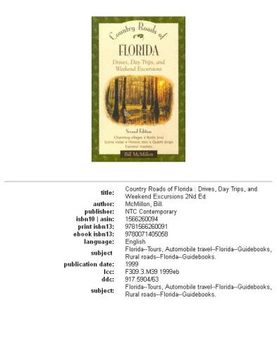 Country Roads of Florida: Drives, Day Trips and Weekend Excursions (Country Roads of)