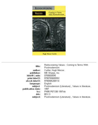 Rediscovering values: coming to terms with Postmodernism