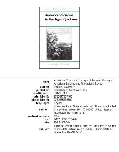 American Science in the Age of Jackson (History Amer Science & Technol)