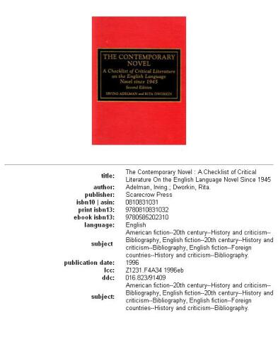 The Contemporary Novel: A Checklist of Critical Literature on the English Language Novel Since 1945