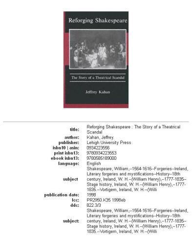 Reforging Shakespeare: The Story of a Theatrical Scandal