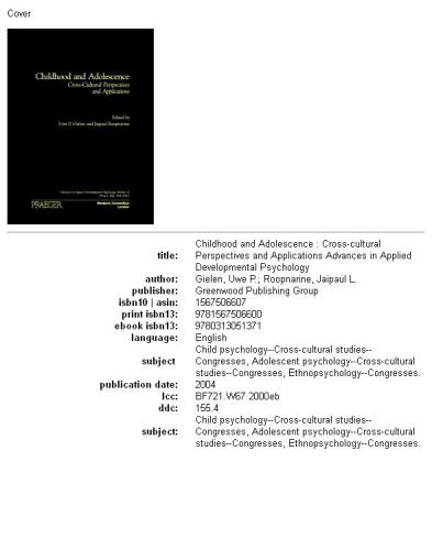 Childhood and Adolescence: Cross-Cultural Perspectives and Applications (Advances in Applied Developmental Psychology)