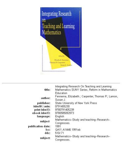 Integrating Research on Teaching and Learning Mathematics (S U N Y Series, Reform in Mathematics Education)