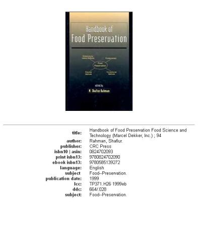 Handbook of food preservation