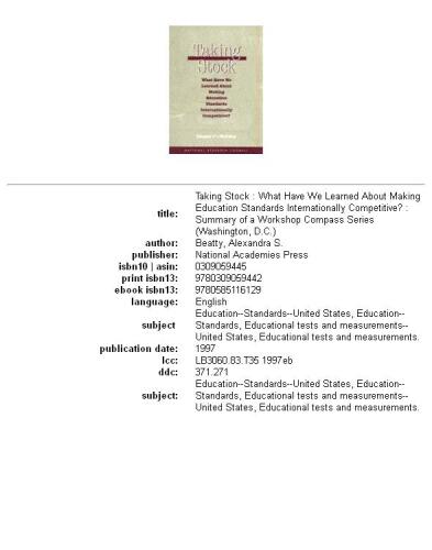 Taking Stock: What Have We Learned About Making Education Standards Internationally Competitive?: Summary of a Workshop (Compass Series)