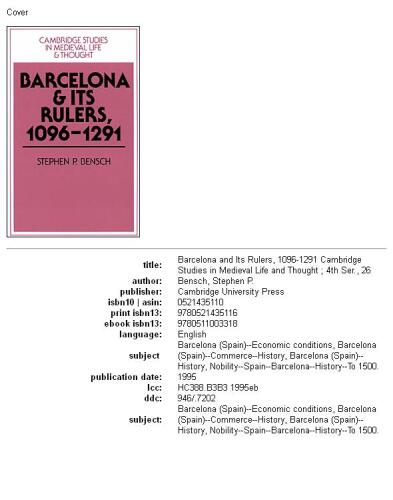 Barcelona and its Rulers, 1096-1291