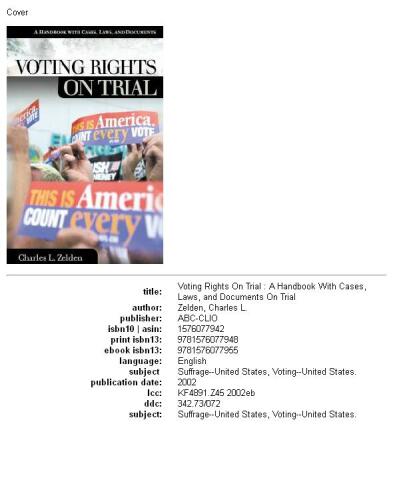 Voting Rights on Trial: A Handbook With Cases, Laws, and Documents (On Trial)
