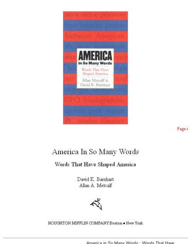 America in So Many Words: Words That Have Shaped America
