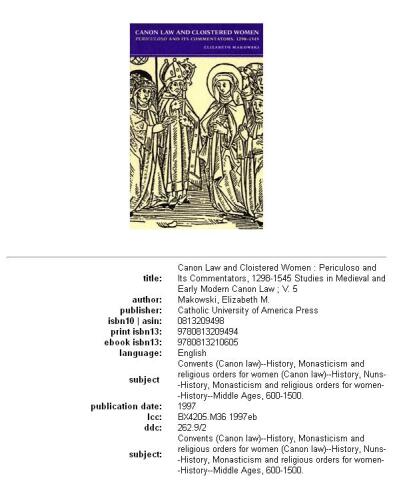 Canon Law and Cloistered Women: Periculoso and Its Commentators, 1298-1545