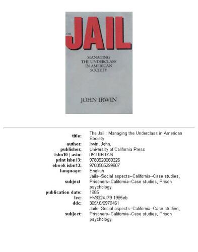 The Jail: Managing the Underclass in american society