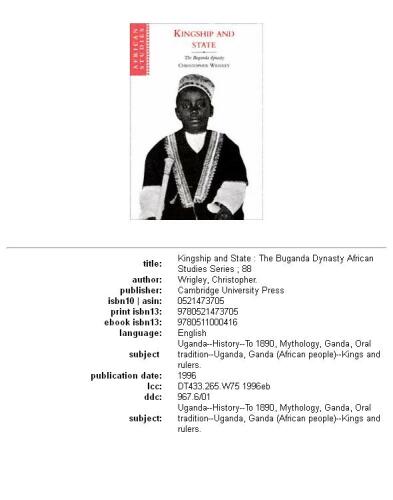 Kingship and State: The Buganda Dynasty (African Studies)