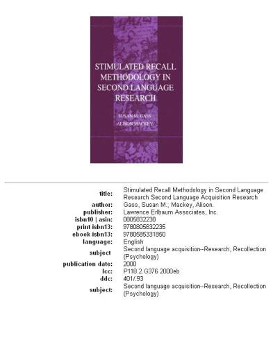 Stimulated Recall Methodology in Second Language Research (Second Language Acquisition Research)