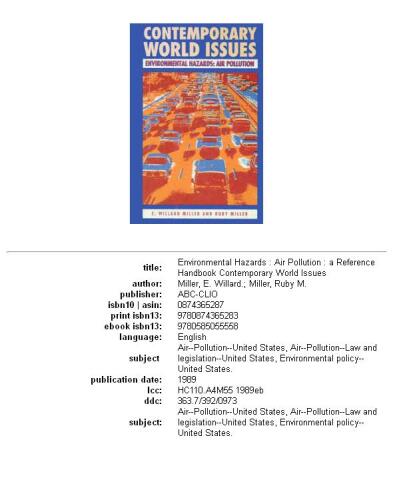 Environmental Hazards: Air Pollution : A Reference Handbook (Contemporary World Issues)