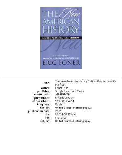The New American History (Critical Perspectives On The Past)