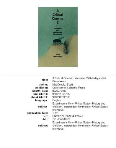 A Critical Cinema 2: Interviews with Independent Filmmakers (Bk. 2)