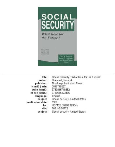 Social Security: What Role for the Future? (Conference of the National Academy of Social Insurance)