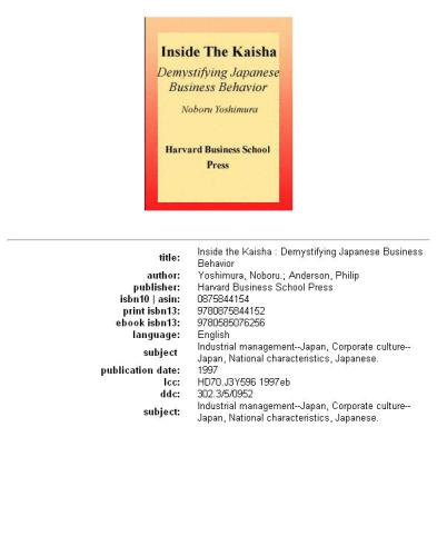 Inside the Kaisha: Demystifying Japanese Business Behavior