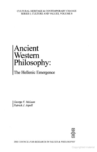 Ancient Western Philosophy: The Hellenic Emergence