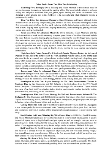 The Theory of Poker:  A Professional Poker Player Teaches You How To Think Like One