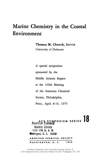 Marine Chemistry in the Coastal Environment