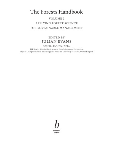The Forests Handbook, Vol 2 Applying Forest Science for Sustainable Management