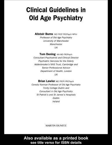 Clinical Guidelines in Old Age Psychiatry