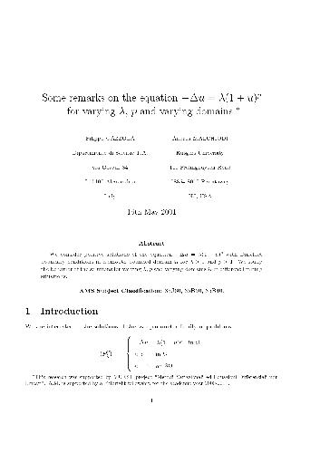 Some remarks on the equation -D u=l(1+u)sp p for varying l, p and varying domains