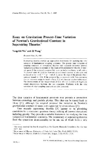 General relativity and gravitation Vol. 20